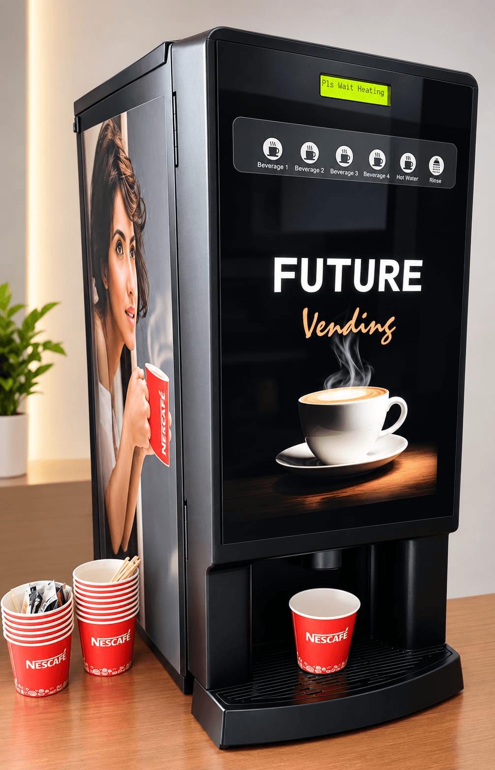 Future Vending instant hot-beverage machine with Nescafé cups