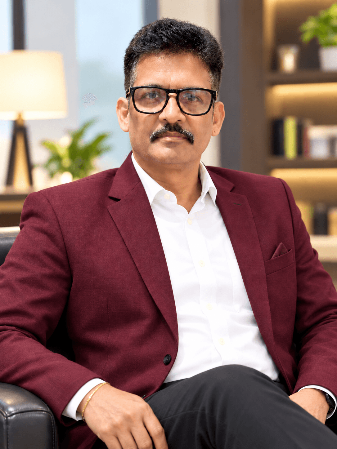 Future Vending founder Ganesh Parida seated in a burgundy blazer